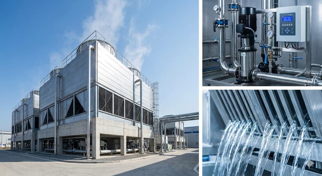 삼정아쿠아텍의 쿨링타워 및 수처리 설비 전경